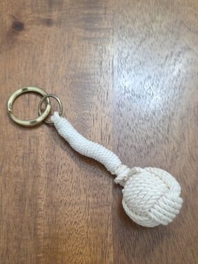 Handmade Rope Monkey Fist Keychain in Natural Cream